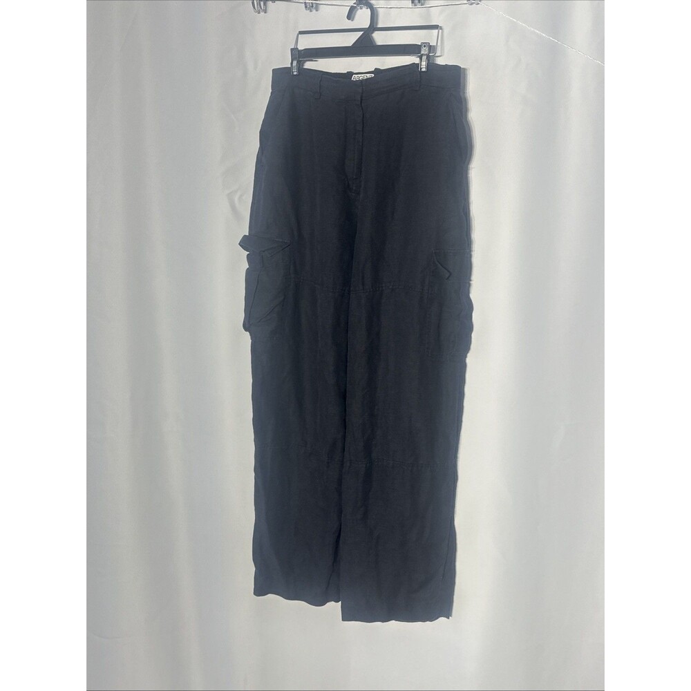 Argent Tailored Cargo Pants Linen Twill Wide Leg Trouser Navy Blue Size 10